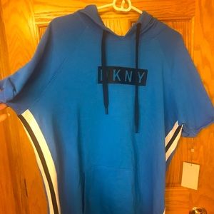 DKNY SHORT-SLEEVE HOODIE DRESS SPORT SWEATSHIRT